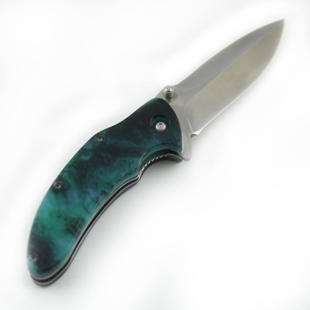 Stainless Liner Lock Folding Knife - Teal and Purple Handle